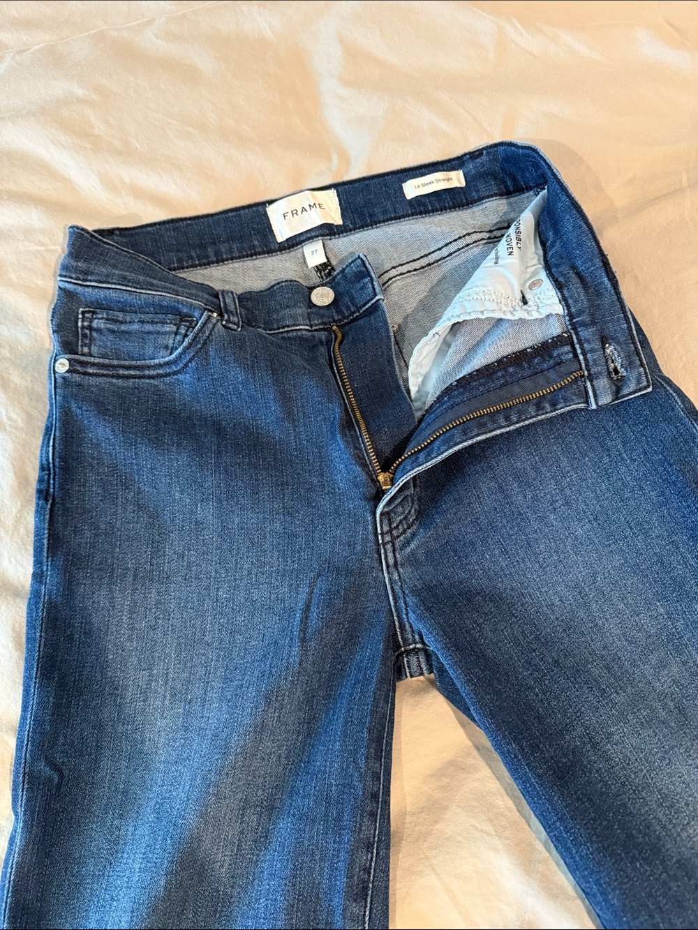 Frame Denim High-Rise Straight Jeans in Medium Blue Wash